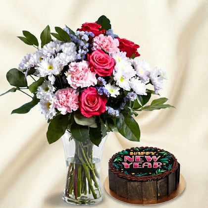 كومبو ورد و كيك شوكولاته العام الجديد 2026