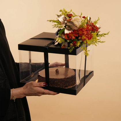 بوكس كيك فاخر و باقة ورد