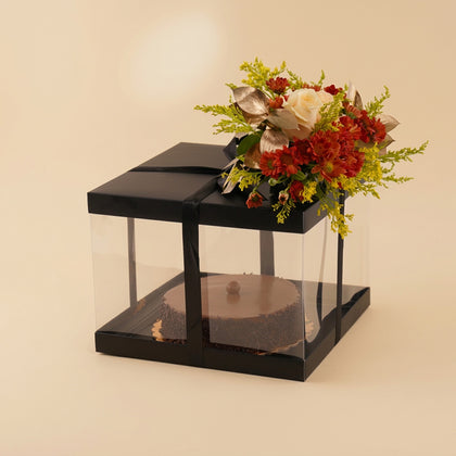 بوكس كيك فاخر و باقة ورد