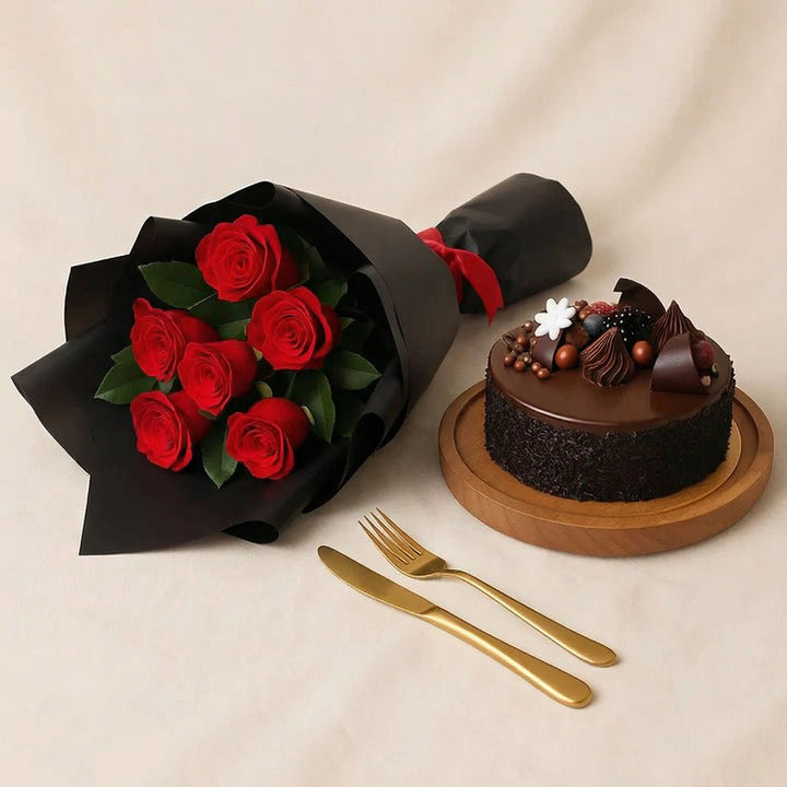 Cake n Flower Bouquet Gift Set