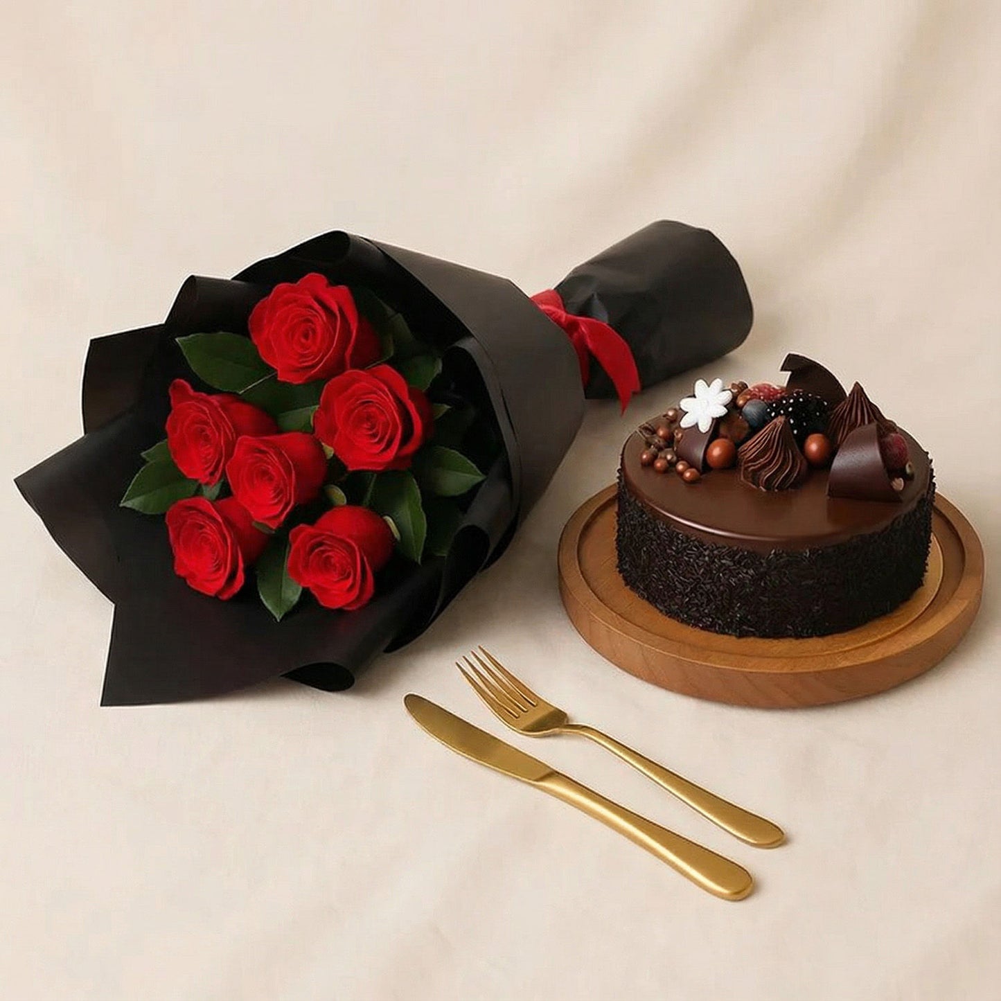 Cake n Flower Bouquet Gift Set