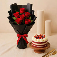 Cake n Flower Bouquet Gift Set
