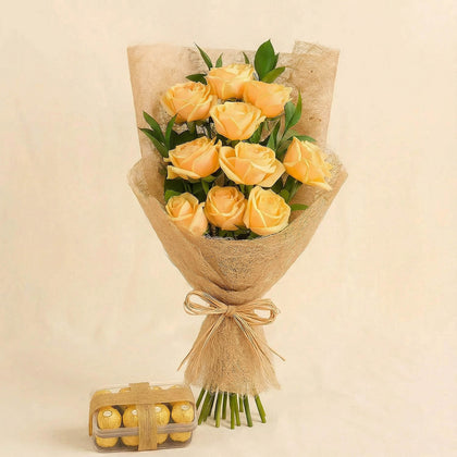 Nice Peach Roses Bouquet Combo