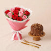 Chocolate Cake n Mix Roses Flower Bouquet