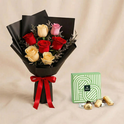 Mixed Roses Posy n Patchi Chocolate Box