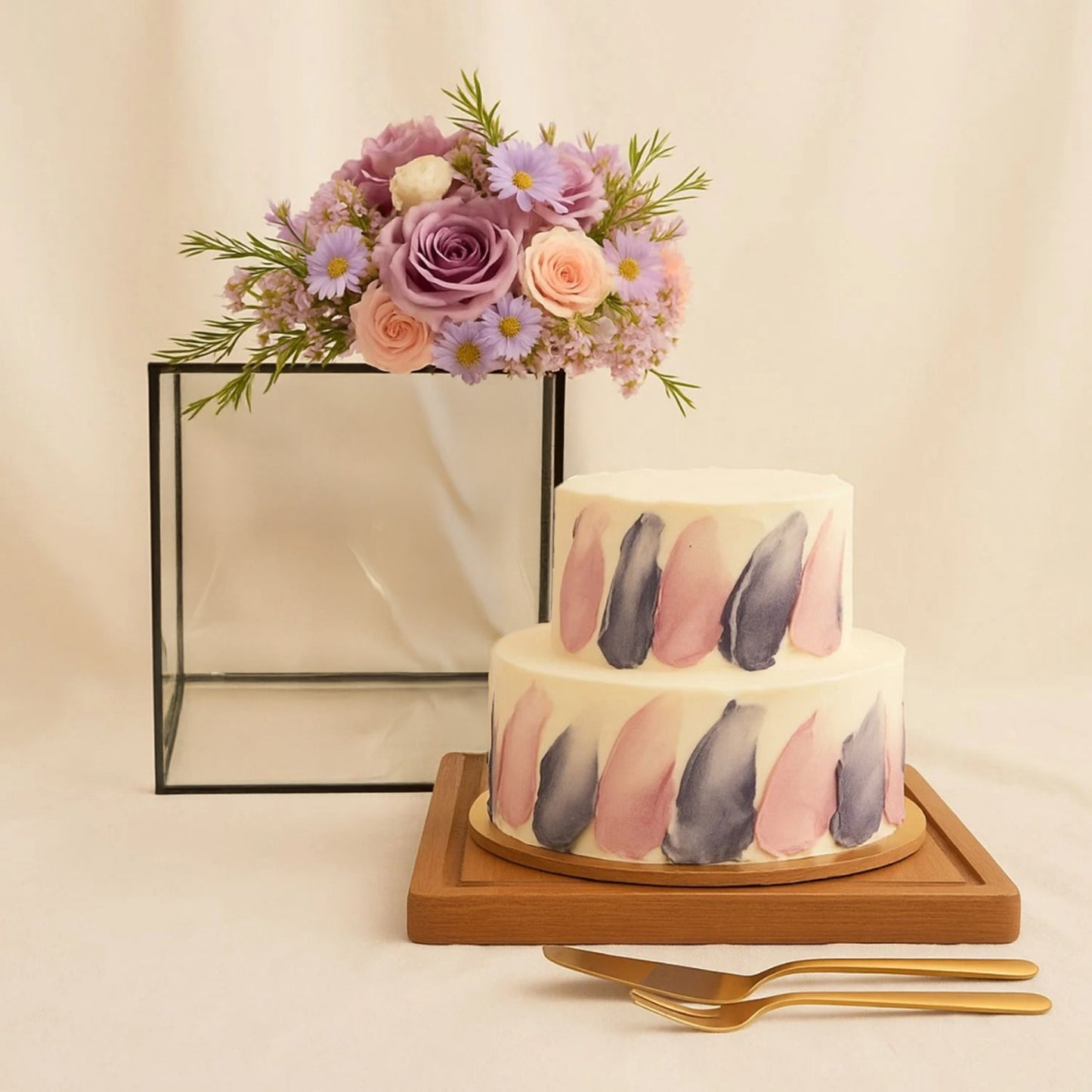 Aster Flower n Roses With Red Velvet Cake Combo