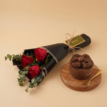 كومبو كيك وورد احمر راقي