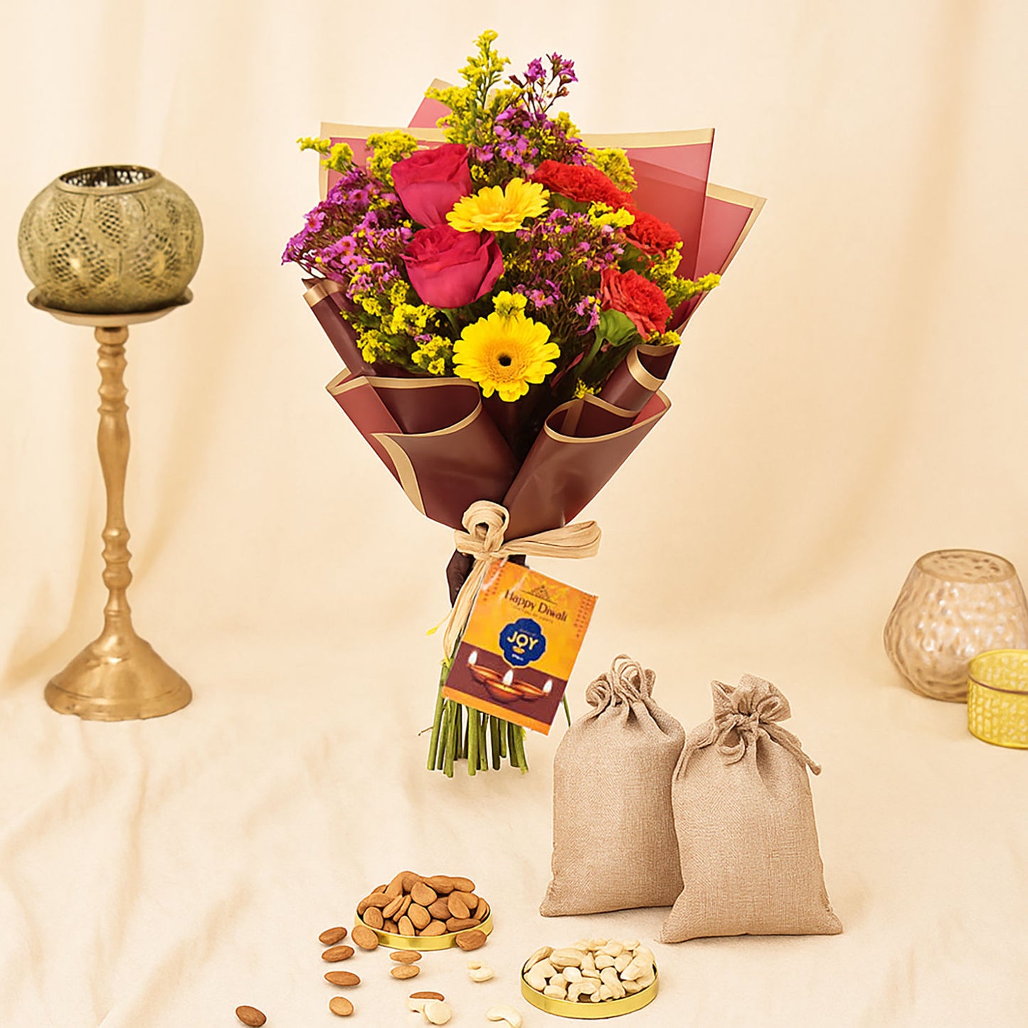 Sparks Of Joy Diwali Flower Bouquet n Nuts