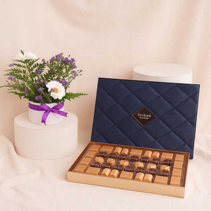 Bostani Leather Chocolate Box n Flowers Combo