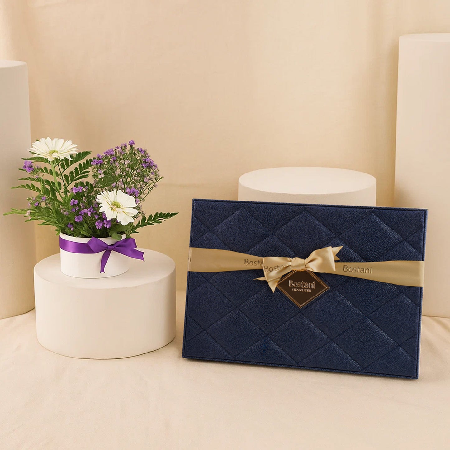 Bostani Leather Chocolate Box n Flowers Combo