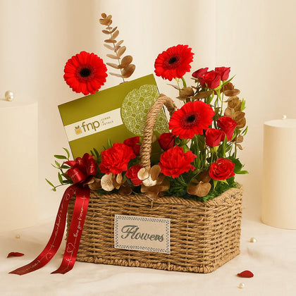 Love Basket | Red Gerbera n Roses With Chocolates