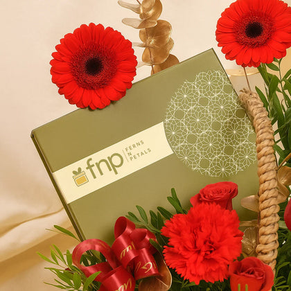 Love Basket | Red Gerbera n Roses With Chocolates