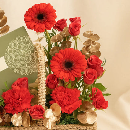 Love Basket | Red Gerbera n Roses With Chocolates