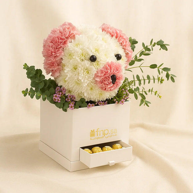 Cute Flowers Teddy Box With Chocolates