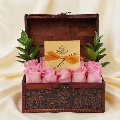 Treasure Box | Pink Roses & Godiva Chocolate