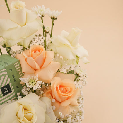 Elegant White Rose Ring n Patchi Chocolate