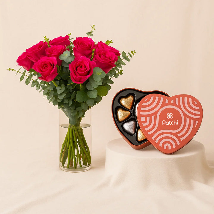 Exquisite Pink Rose Duo with Patchi Chocolate Combo