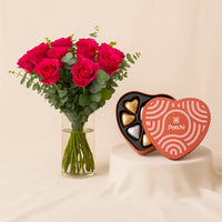 Exquisite Pink Rose Duo with Patchi Chocolate Combo