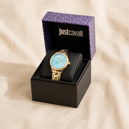 JUST CAVALLI | Yellow Gold Turquoise Women Watch n Flower Bouquet