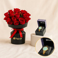 JUST CAVALLI | Yellow Gold Turquoise Women Watch n Flower Bouquet