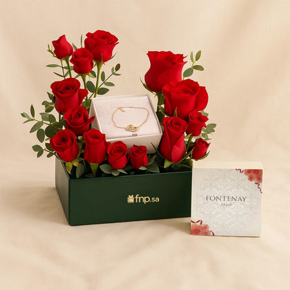 فونتيناي باريس قلادة مطلية بالذهب مع بوكس ورد