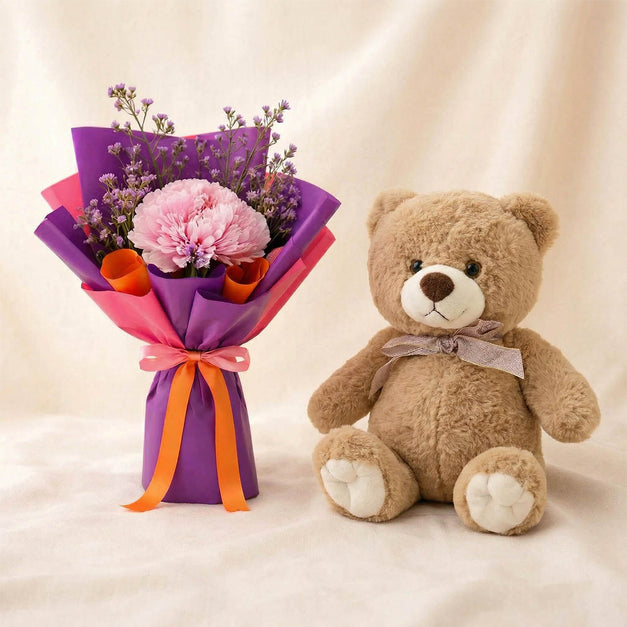 Pink Hydrangea n Teddy Bear Combo