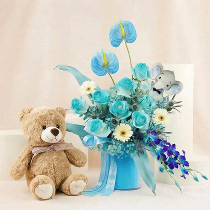 هدايا مولود | تنسيق ورود أزرق ساحر