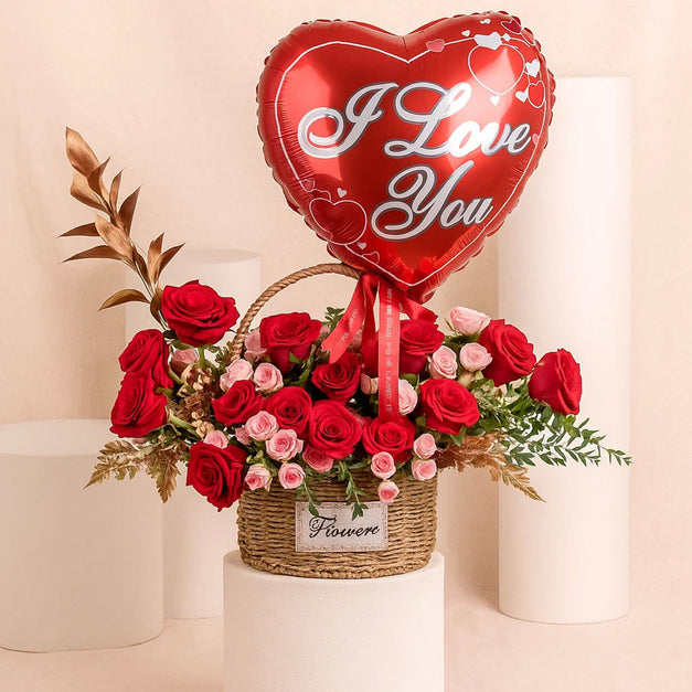 Flowers n Balloon Love Basket 