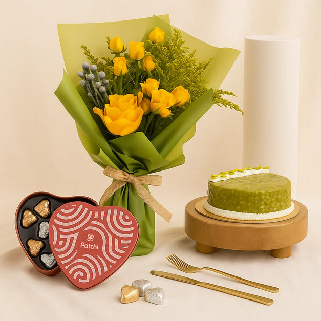 Yellow Elegance Cake n Patchi Combo