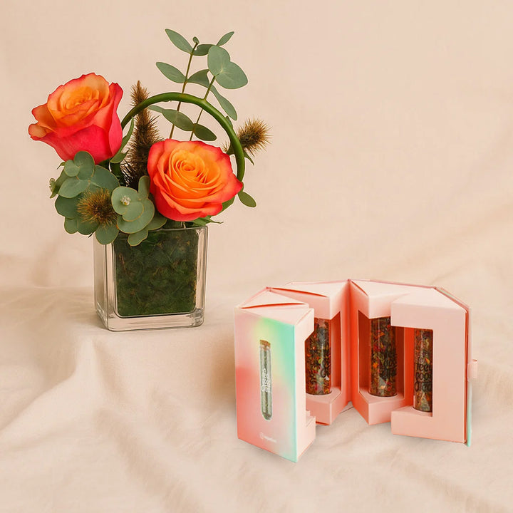 Cherry Blossom Feel Good Tea n Rose Vase