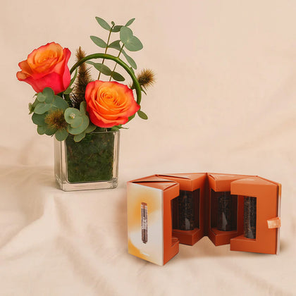 Cherry Blossom Feel Good Tea n Rose Vase