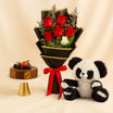 Chocolate Cake with Teddy n Flower Bouquet