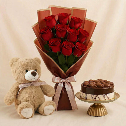 طقم هدايا كيك وورد و دبدوب تيدي