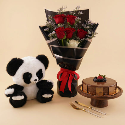 طقم هدايا رومانسي | ورد و كيك و دبدوب