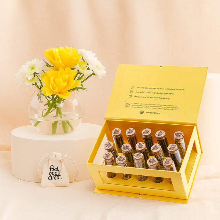 Premium Feel Good Tea Yellow Box n Rose Vase