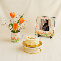 كومبو التوليب | ورد و كيك صغير مع إطار