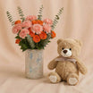 Rose & Carnation Flower Vase n Teddy Bear