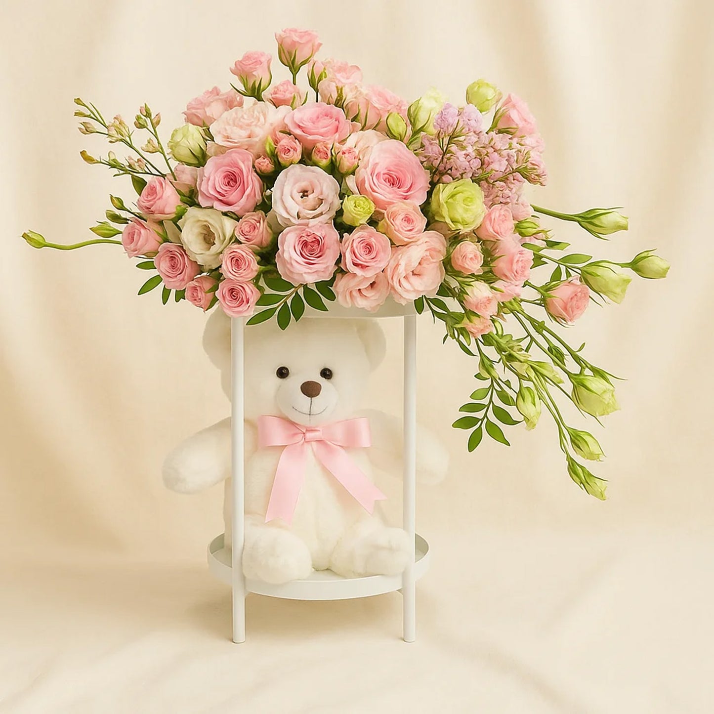 Blooming Rose Stand n Teddy Bear Combo 