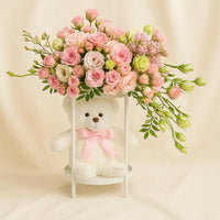 Blooming Rose Stand n Teddy Bear Combo 