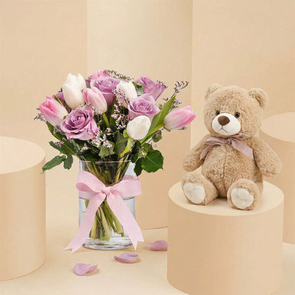 Mom's Elegant Flower Vase n Teddy Bear