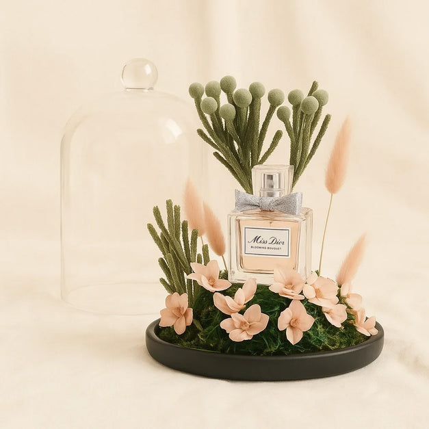 Miss Dior Perfume For Her n Dried Flowers Glass Dome
