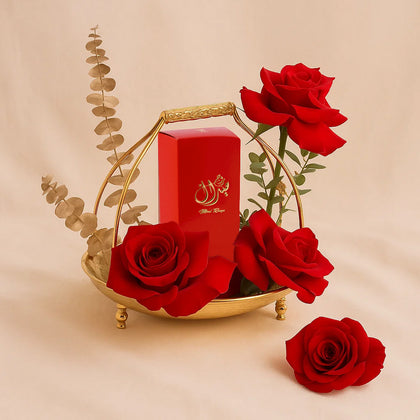 صينية ورد احمر مع عطر روج ميرال للجنسين