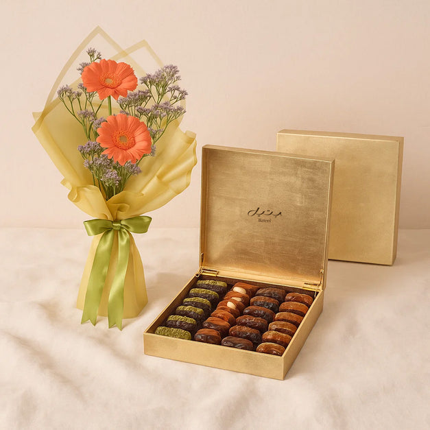 Orange Gerbera Bouquet n Bateel Gift Set