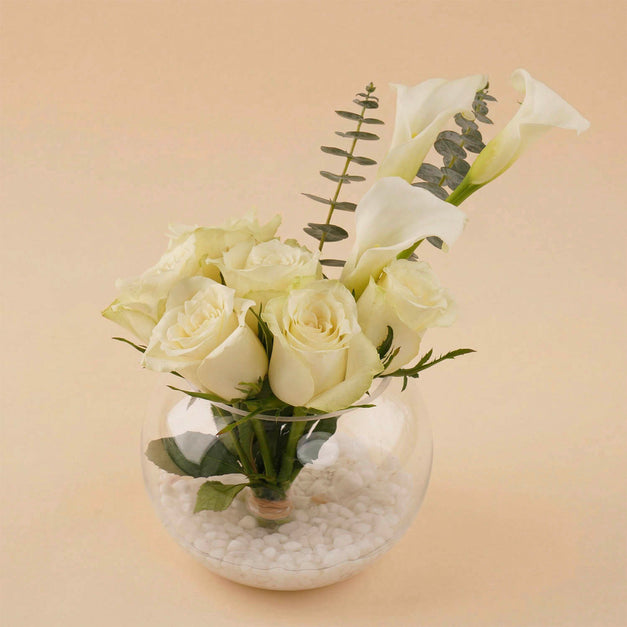 White Aura Rose & Lily Bowl