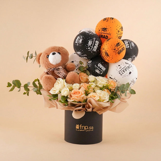 Cheers Grad Teddy Bloom Box