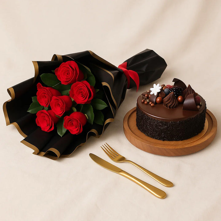Cake n Flower Bouquet Gift Set