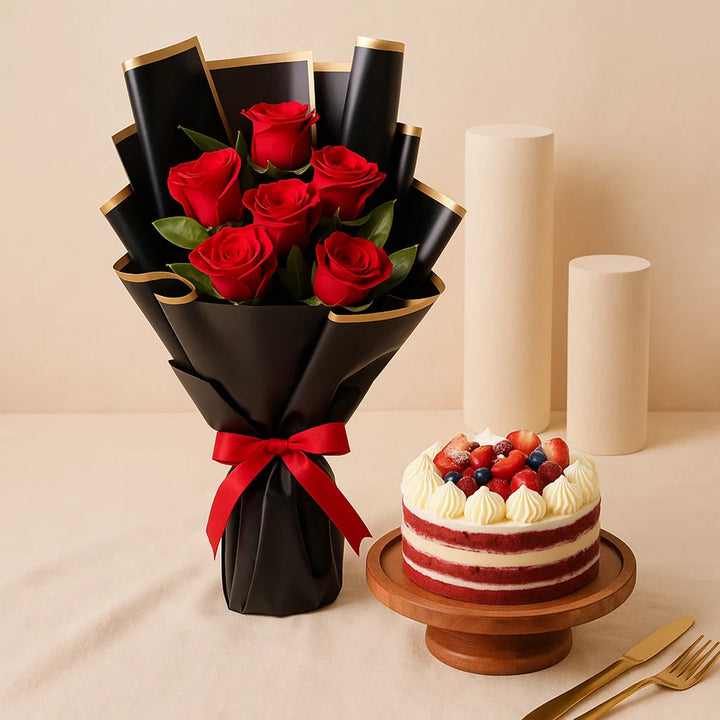 Cake n Flower Bouquet Gift Set