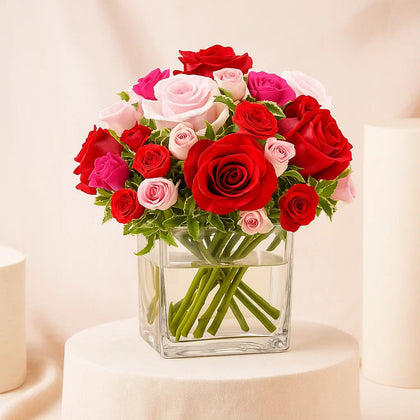 Colorful Roses Glass Vase