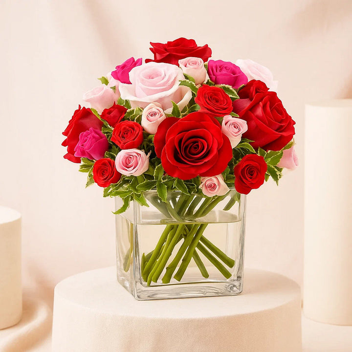Colorful Roses Glass Vase