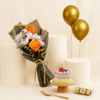  Raspberry Cake n Flower Bouquet Set 